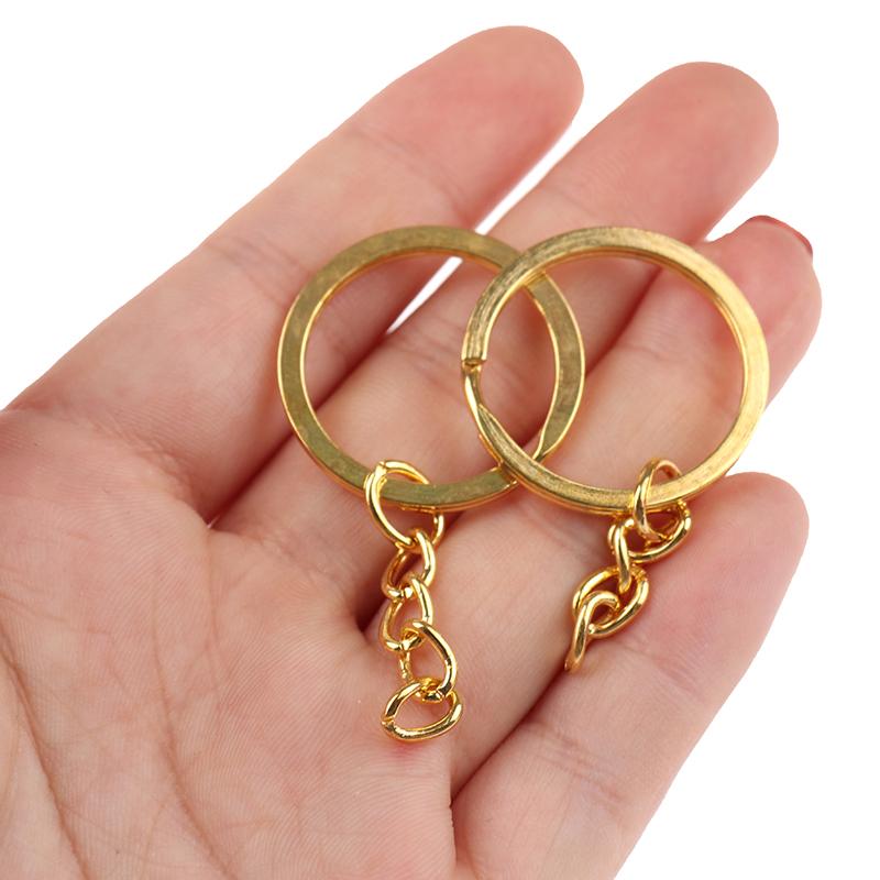 20 Pcs/Lot 28Mm Length Key Gold Silver Chains Key Ring Round Keychain