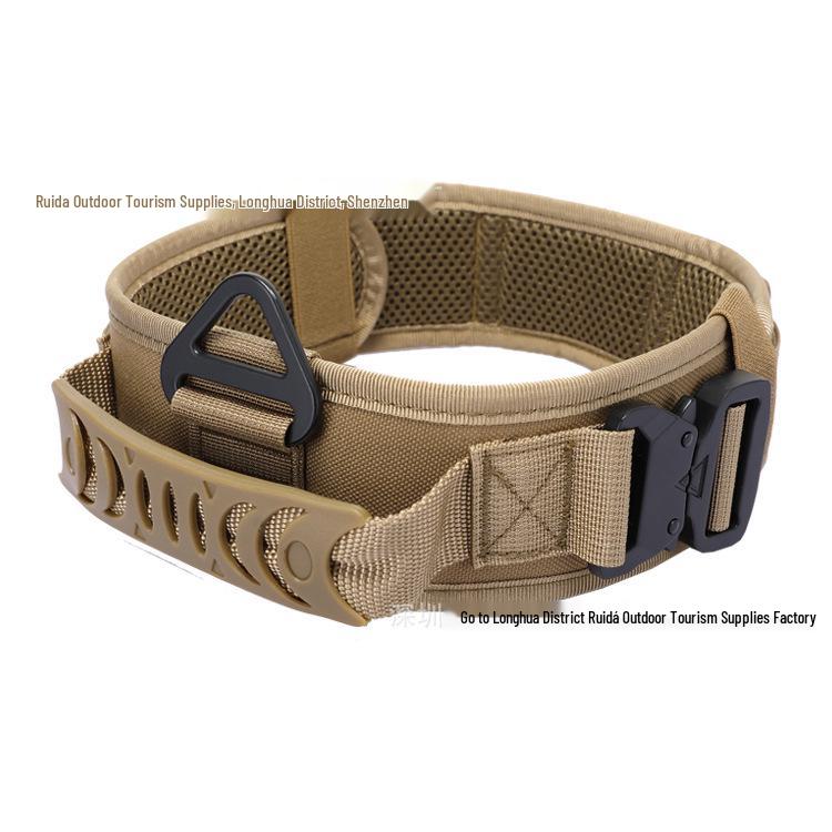 Tactical Nylon Dog Collar with Double Metal Buckle - Outdoor Training Harness and Leash. коричневый