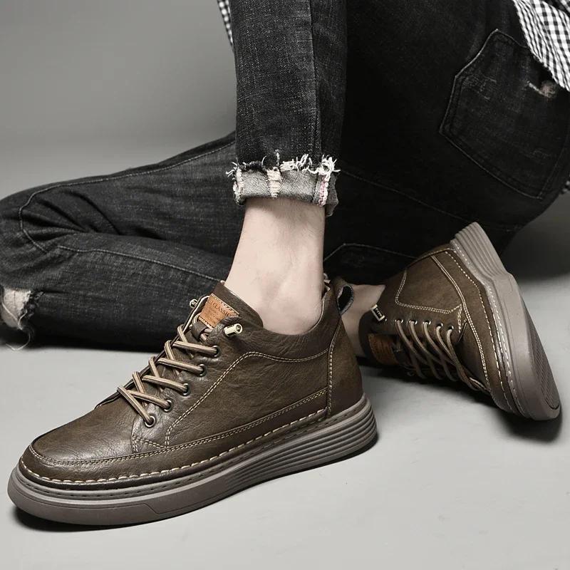 Luxury Brand Elevator Shoes Male Sneakers Leather Fashion Casual Heighten Shoes 6cm Thick-soled Non-slip Cowhide Business Shoes