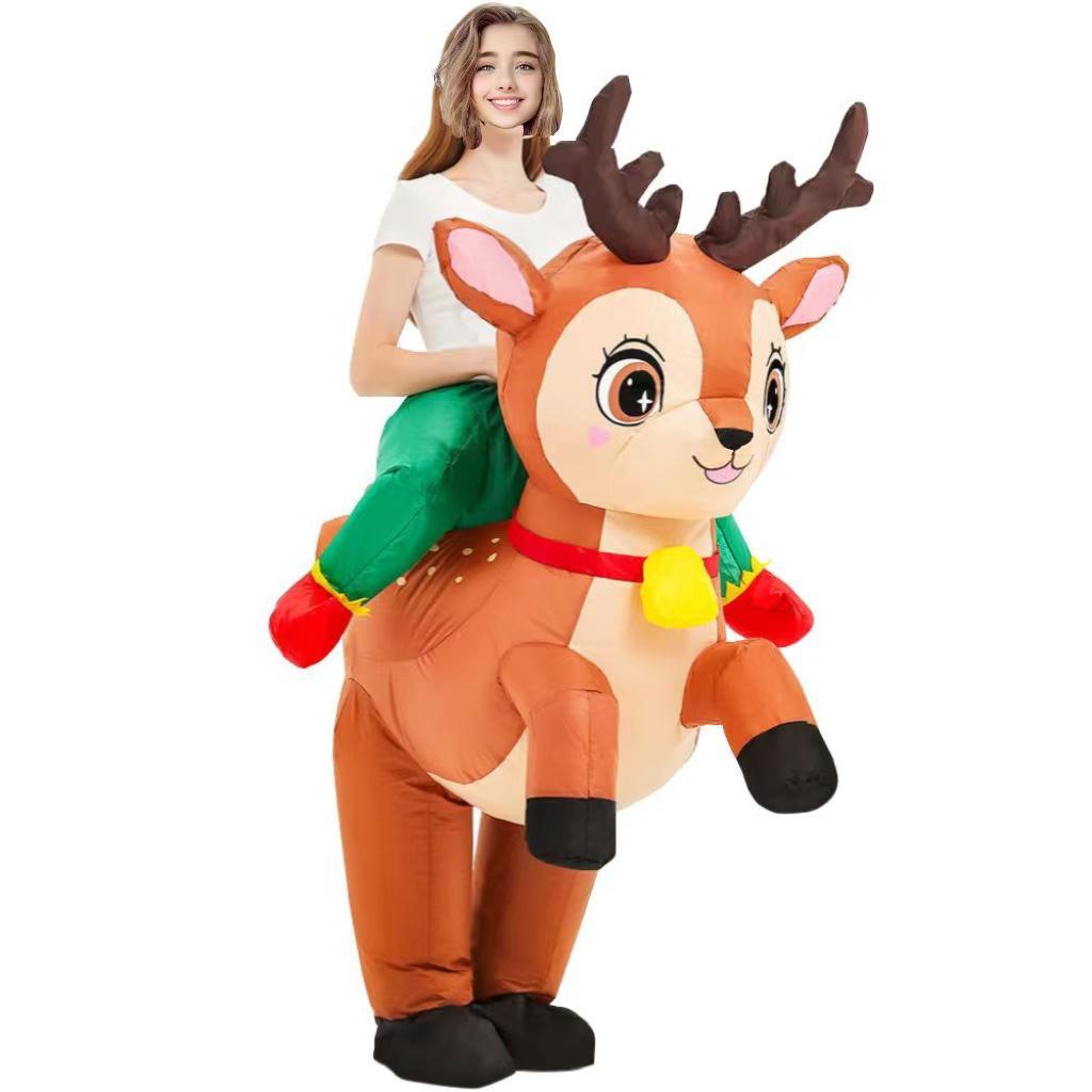 Christmas Riding Reindeer & Gingerbread Man Dinosaur Inflatable Costumes