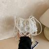 Fashionable Versatile Beaded Handbag with Hollow Interior for Mobile Phone, Light and Elegant Cross-body Bucket Bag