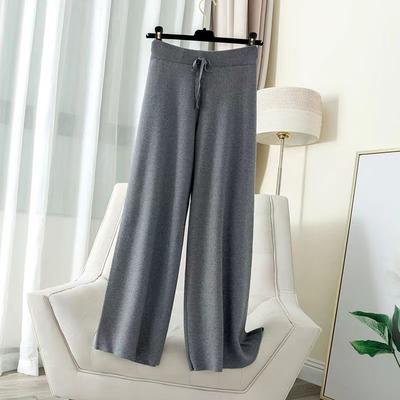 Pantaloni solidi a gamba larga lavorati a maglia waffle per le donne autunno 2023 casual nuovi pantaloni a tubo dritto drappeggiati a vita alta top femminili