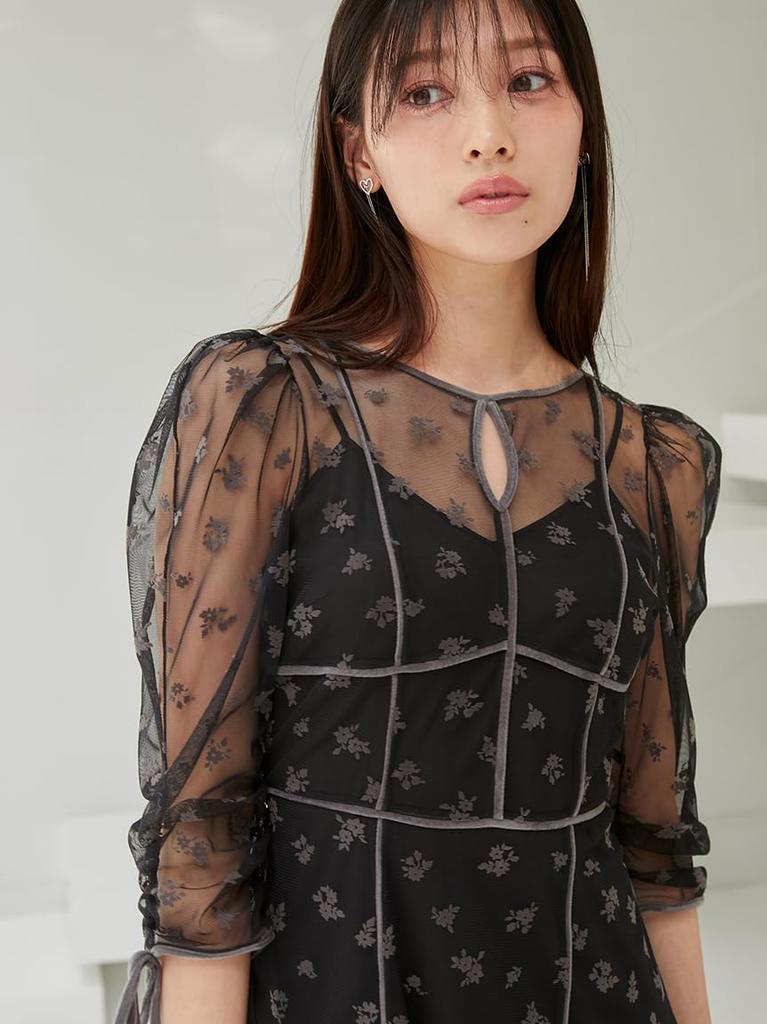 Sustainable Flocked Print Dress SWFO245031 BLK [Snidel] Women's