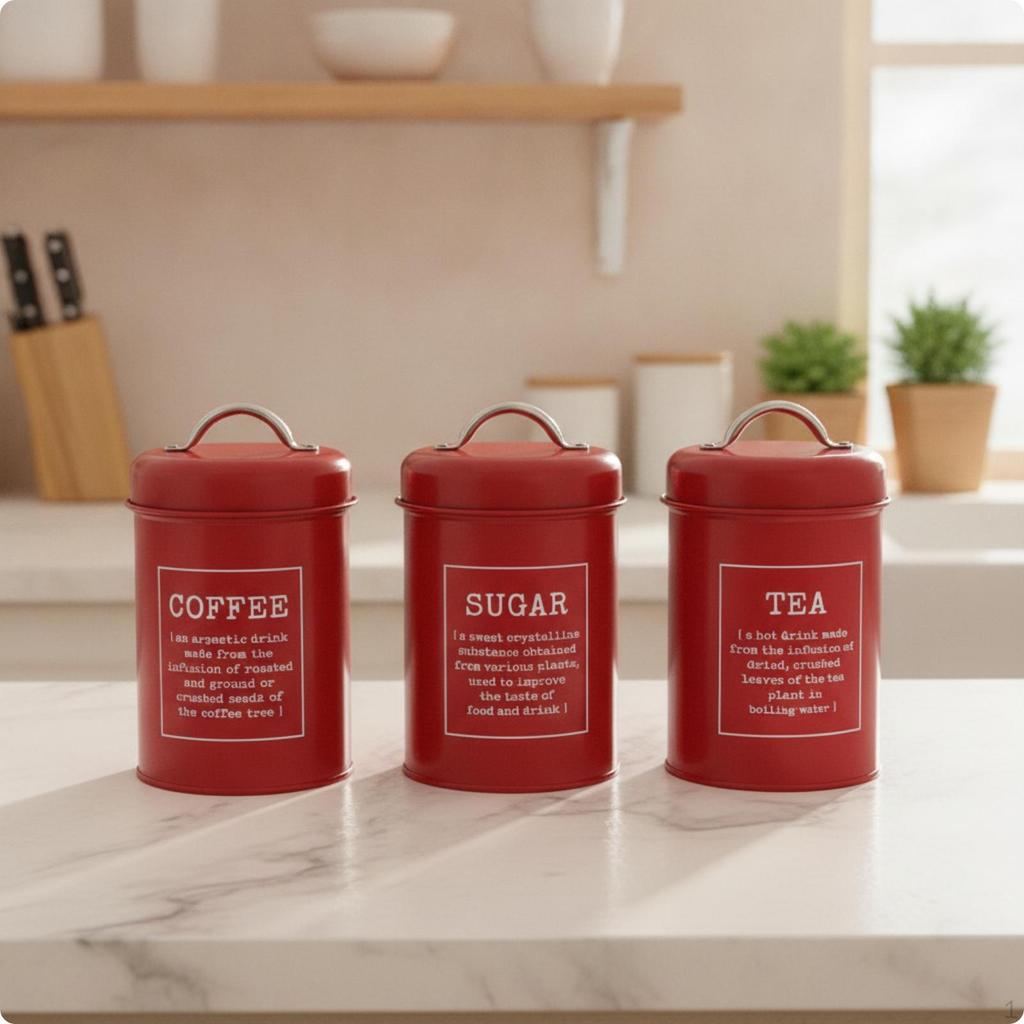 3 Pieces Kitchen Canister Set Airtight Storage Countertop Metal Canisters with Lids for