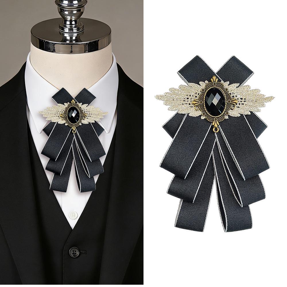 Men's High-End Wedding Bow Tie & Lapel Flower - Double Layer British Trendy Collar Accessory for Formal Suit & Business Shirt