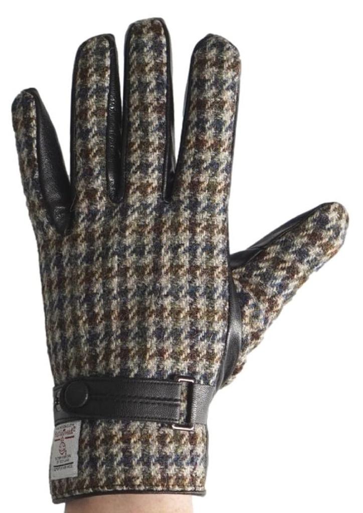 Smartphone Compatible Harris Tweed Leather Combination Brushed Case Gray Houndstooth Belt [Sleeping Sheep] Men's Gloves, Lining, 24cm, Included,