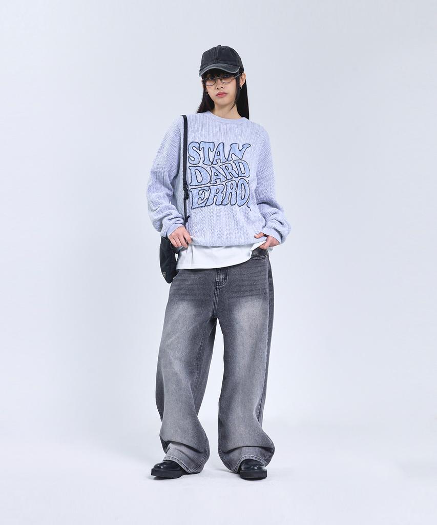 STANDARDERROR 87-Stan190 Country Oversized Color Block Lettering Knit Gray
