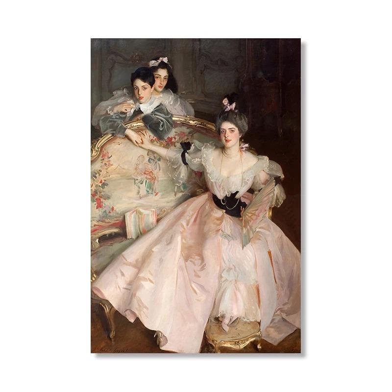 Mujeres Victorianas Pintando Lienzo Póster Antiguo Retrato de Niñas Póster Decoración de Pared Regencia Pintura en Lienzo Imágenes