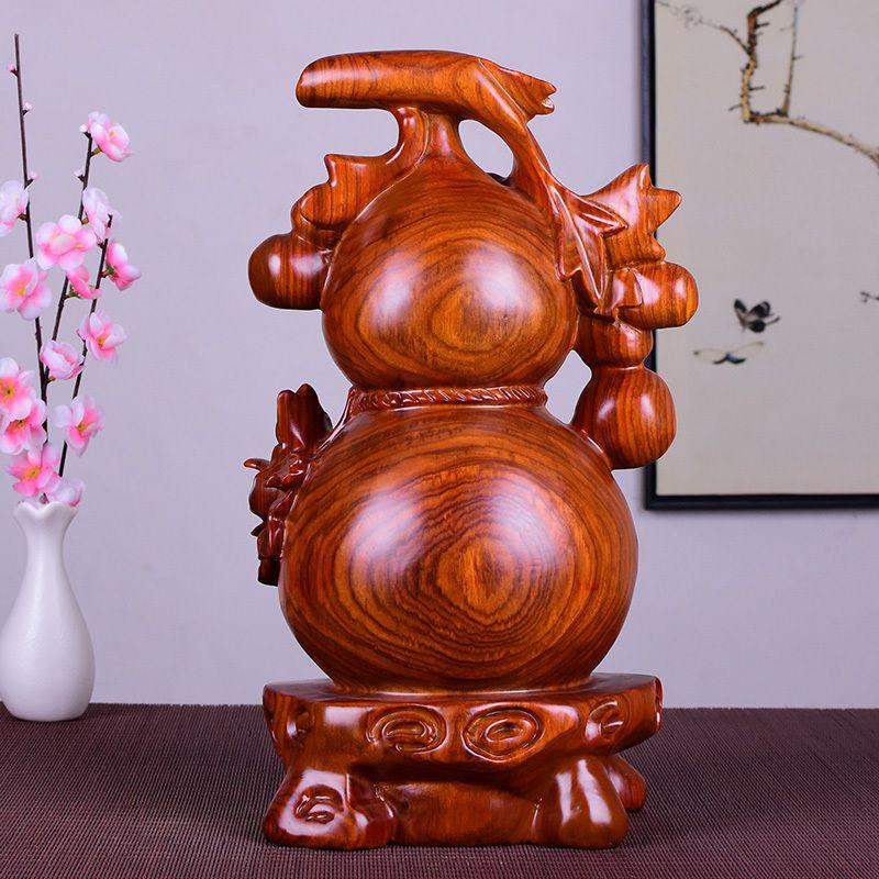 Large Pear-Shaped Mahogany Wood Fu Lu Ornament - Living Room Decoration & Handcrafted Gift