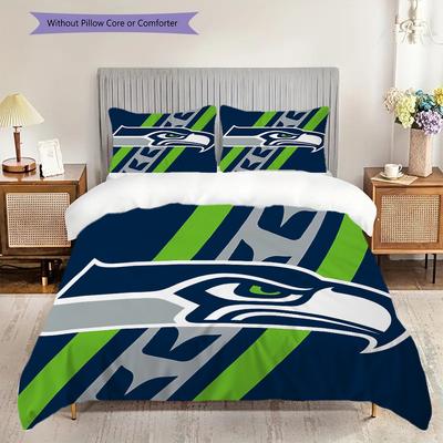 Seattle Seahawks Pattern Bedding Quilt Set Quilt Cover Pillowcase Home Decoration Birthday Gift (1 * Duvet Cover + 2 * Pillowcase, Without Core)