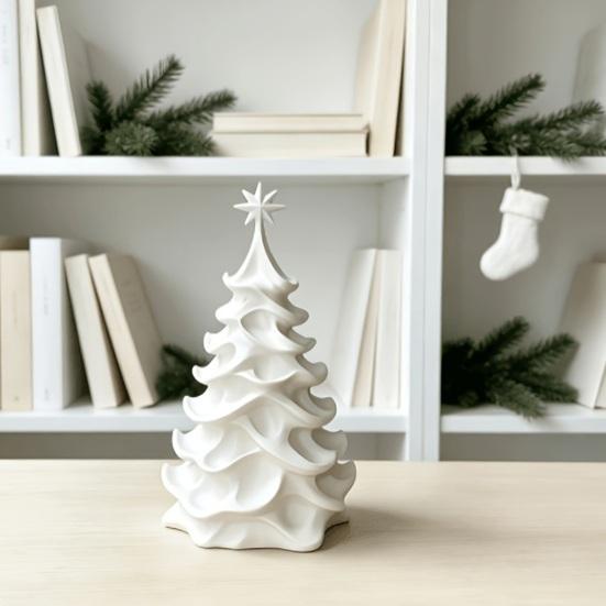 Elegant Living Room Decoration 3D Printed Christmas Tree Figurine with Eight-pointed Star Topper, Modern Minimalist DIY Paintable Art Sculpture
