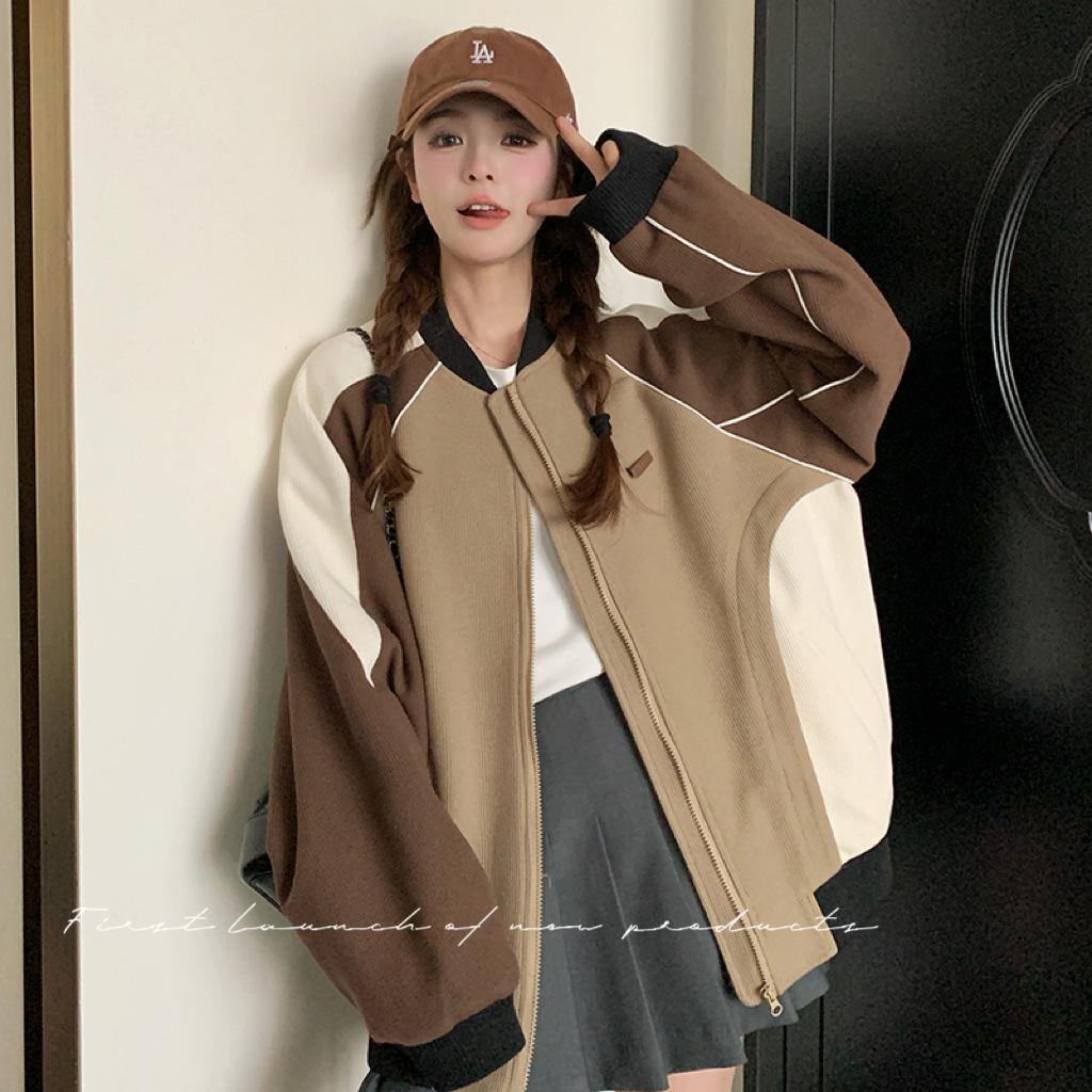 

Женская бейсбольная куртка в полоску, свободный дизайн большого размера, повседневная бейсбольная куртка с воротником XL