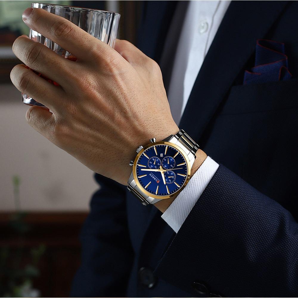 CURREN Steel Strap Watch Simple Calendar Large Dial Business Watch Waterproof Men's Fashion