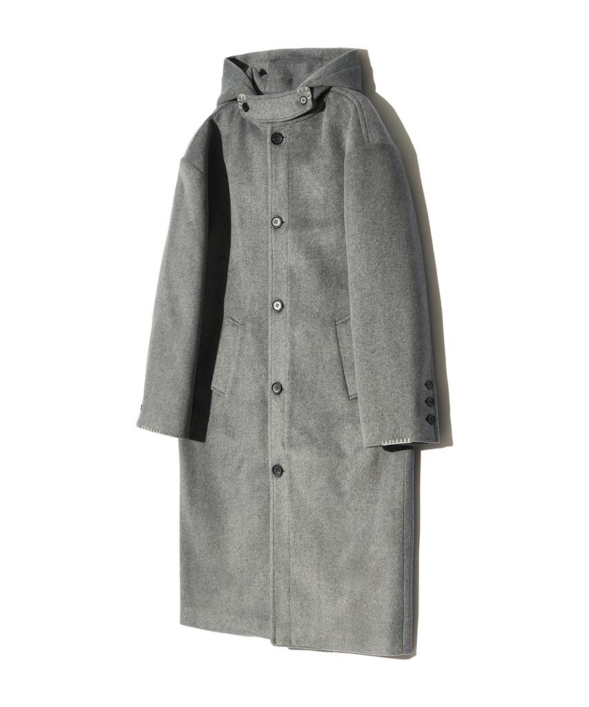 Peace Maker Hand Stitch Hoodie Maxi Wool Coat (Grey)