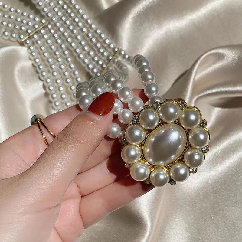 Women's Korean Style Pearl & Rhinestone Elastic Waistband for Dresses and Sweaters
