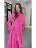 2024 Autumn Ruffle Stitch Chiffon Palace Dress with Half High Collar
