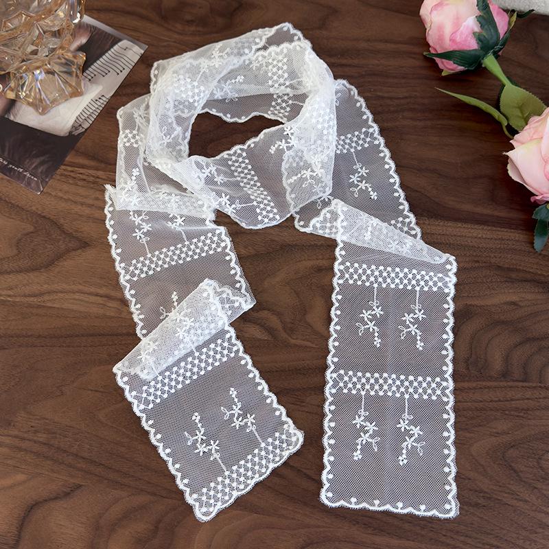 Korean High-Grade White Lace Scarf: Versatile Ribbon Tie for Elegant Style