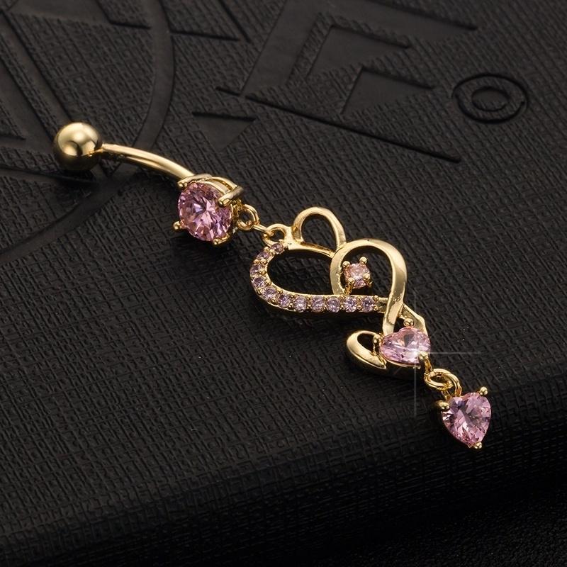 

Хирургическая сталь со стразами в форме сердца, пуговица, кольцо для пупка и живота, пирсинг розовый