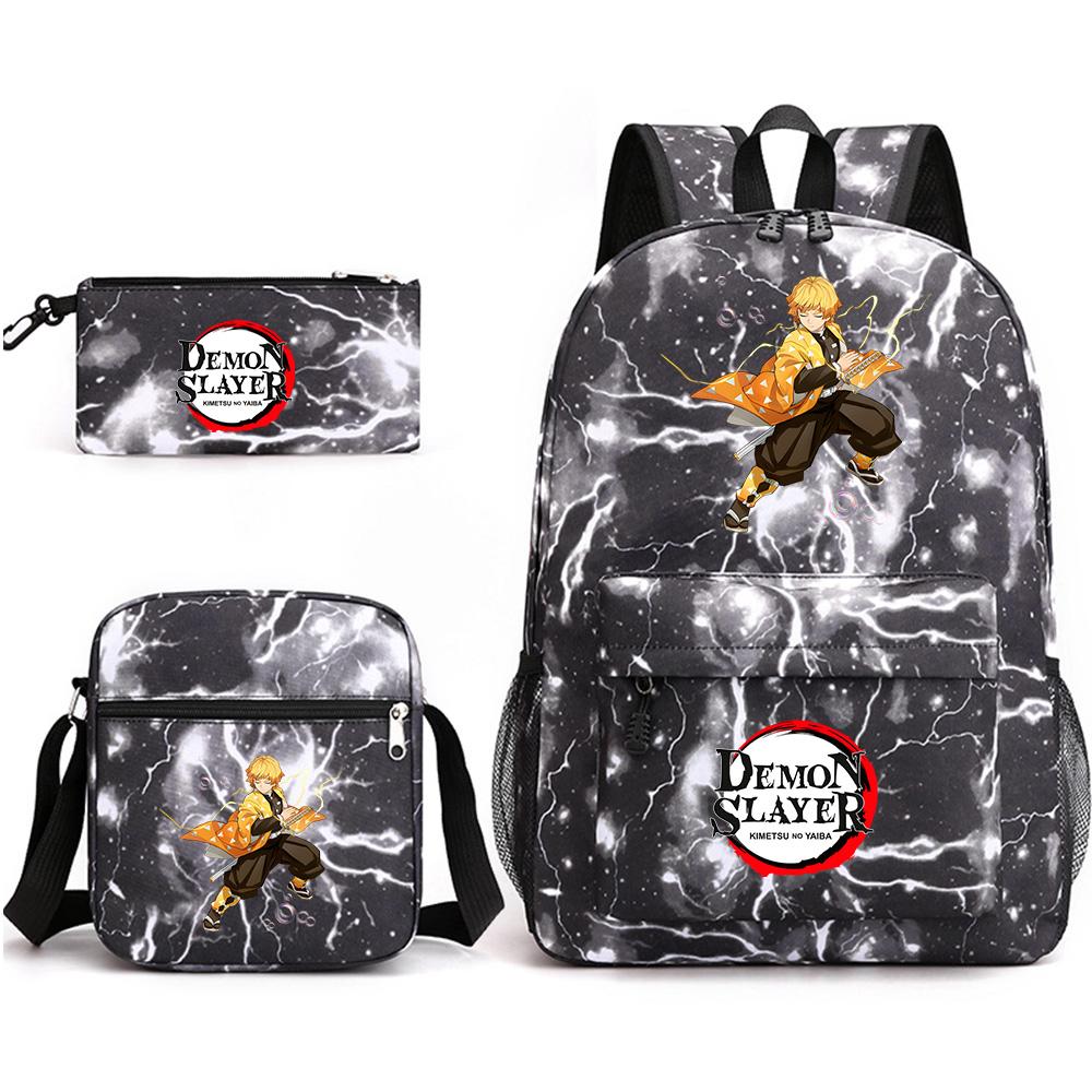 3 Stück/Set Anime Cartoon Demon Slayer Aufdruck Große Kapazität Buchtasche Rucksack mit Umhängetasche Federmäppchen für Schüler Junge Mädchen Schultasche