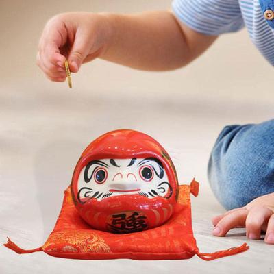 Ceramic Daruma Piggy Bank Desktop Decor Doll Japanese Figurine Saving Pot for Cafe