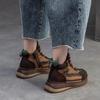 Johnature Mixed Colors Retro Thick Soled Lace Up Short Boots Genuine Leather Casual Commuting Women's Shoes