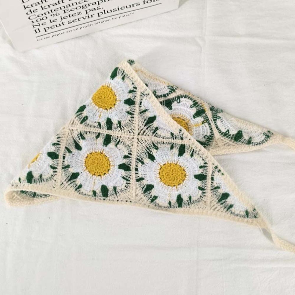 Flower Triangular HairScarf Knitted Small Square Scarf Ins Women's Headscarf  for Autumn