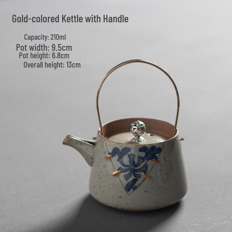 

Japanese Gongfu Tea Set: Antique Gold Lacquer Handle Kettle with Pu er Teapot.