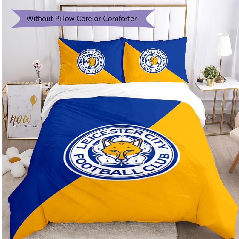 Leicester City Football Printed 3 Pieces Bedding Set, Comfortable Skin Friendly Bedroom Duvet Cover Set
