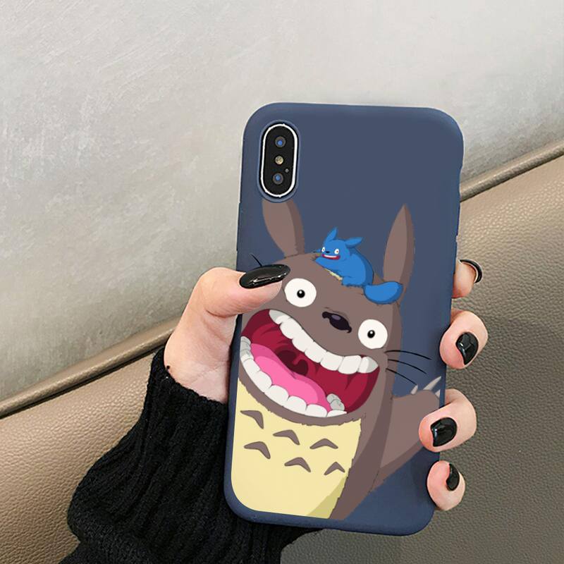 Süße Totoro Ghibli Miyazaki Anime Handyhülle für iPhone 12 Mini 11 Pro XS MAX X XR 7 8 6 Plus Candy Color blau Weiches Silikon