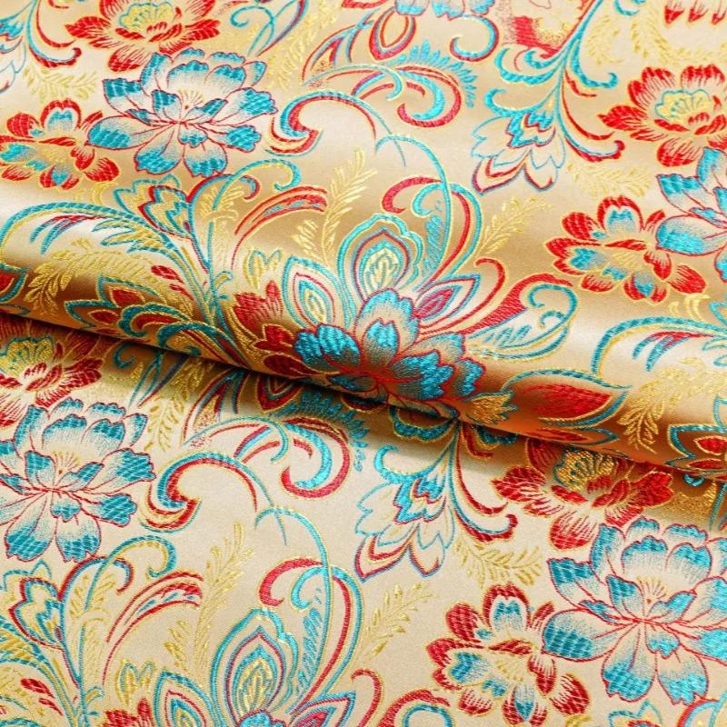 Wide 114cm Damask Jacquard Lilies Pattern Fabrics for Diy Sewing Cheongsams Ethnic Costumes Mongolian Robes Decorative Fabric
