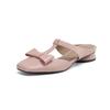 Fashion Baotou Half Slippers Women's Summer New Square Toe Shallow Mouth Bow Low Heel Block Heel Slip-on Wear-resistant Slippers