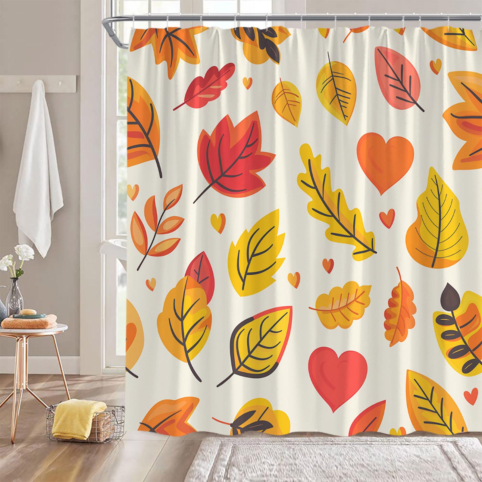 

Flowers Plants Shower Curtains Heart-Shaped Leaves Autumn Bathroom Decorations Leaf Floral Modern Bathtub Curtain With Hooks W60H190(CM)-1 Pcs