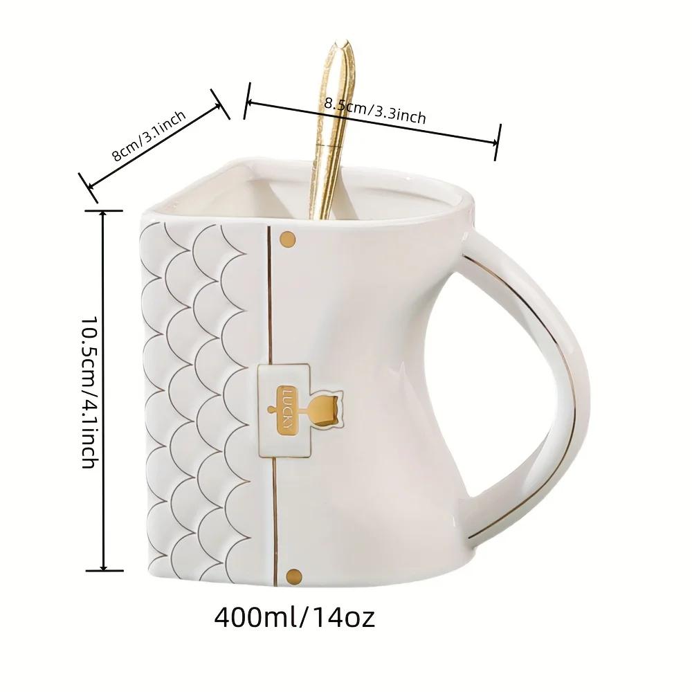 Taza con forma de bolsa y cuchara, diseño de bolso, tazas de cerámica, taza de café para la oficina, el hogar, taza de té de la tarde, artículos para beber, regalos exquisitos