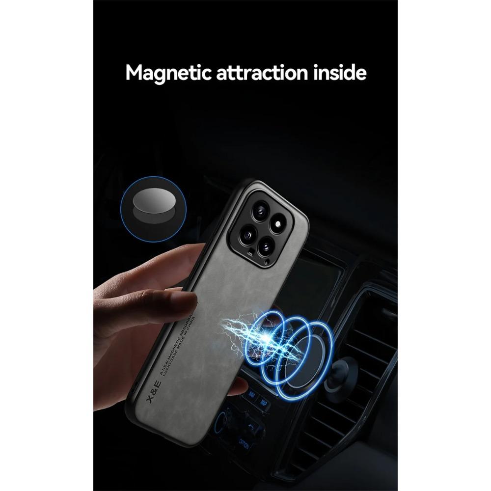 Luxury Shockproof Case for Xiaomi 14 Ultra Protective Cover Magnetic Car Holder Protection Phone Textured Business Full Protection