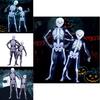 Unisex Parent-child Skeleton Man Costume Jumpsuit With Spooky Mask For Halloween Fun