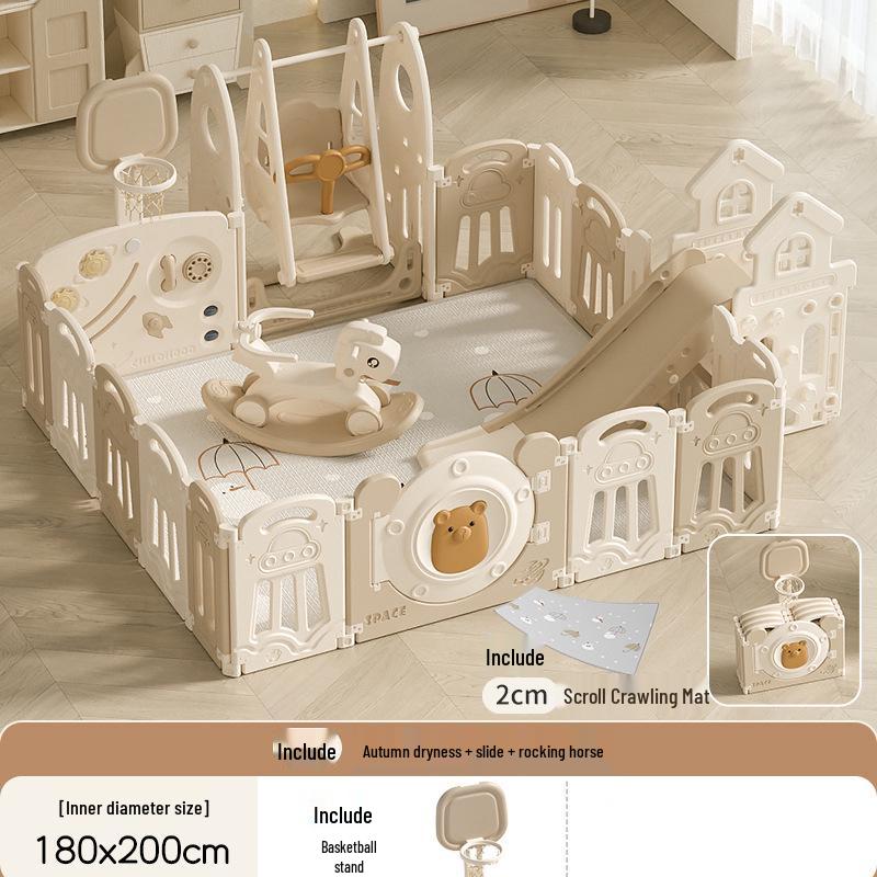 Compact Foldable Baby Playpen & Safety Fence with Integrated Crawling Mat for Indoor Use