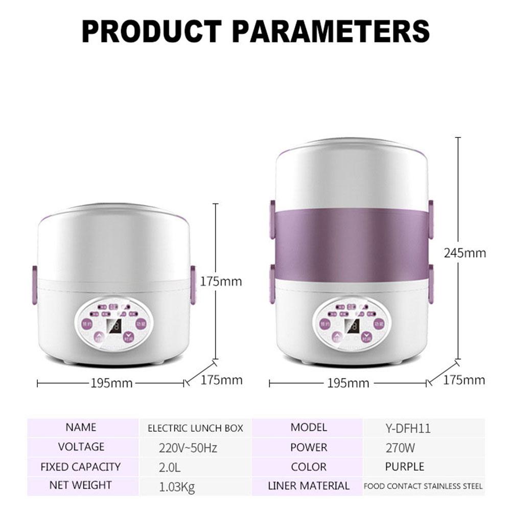 Elektryczne pudełko śniadaniowe z trzema warstwami, zaplanowanym gotowaniem i ogrzewaniem, izolowane pudełko śniadaniowe ze stali nierdzewnej