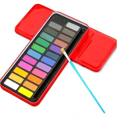 24 Colors Watercolor Block Tin Set  Pressed Powder Watercolor Set for Children Painting