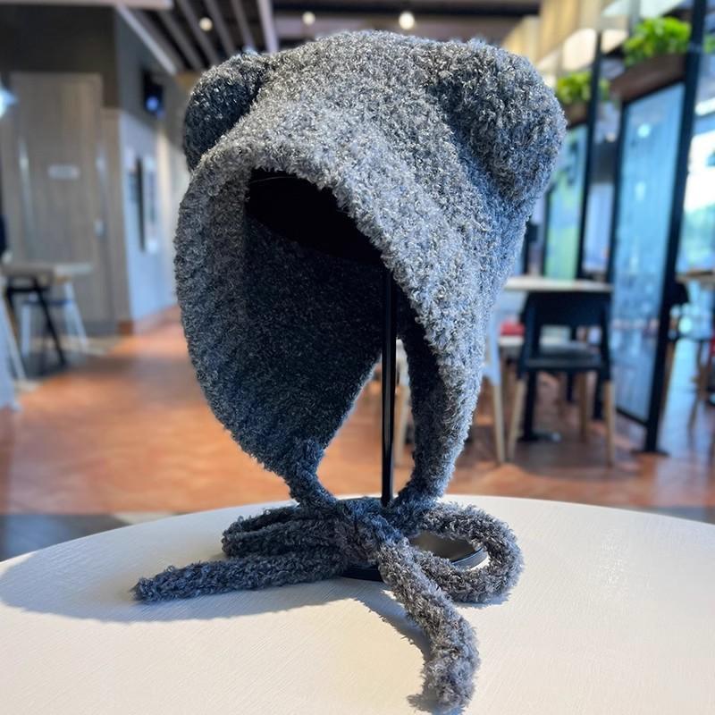 Oren Yangmi Bear Hat Women's Plush Warm New Winter Cute Cold Ear Protection Wool Needle