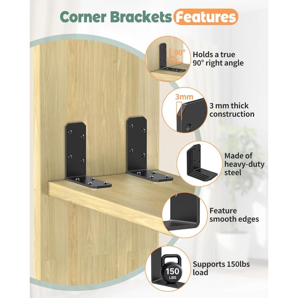 4PCS 90 Degree Angle Iron, Heavy Duty Steel Corner Brace, L Shaped Bracket for Wood Shelves, Floating Shelves, Desk Furniture Connection