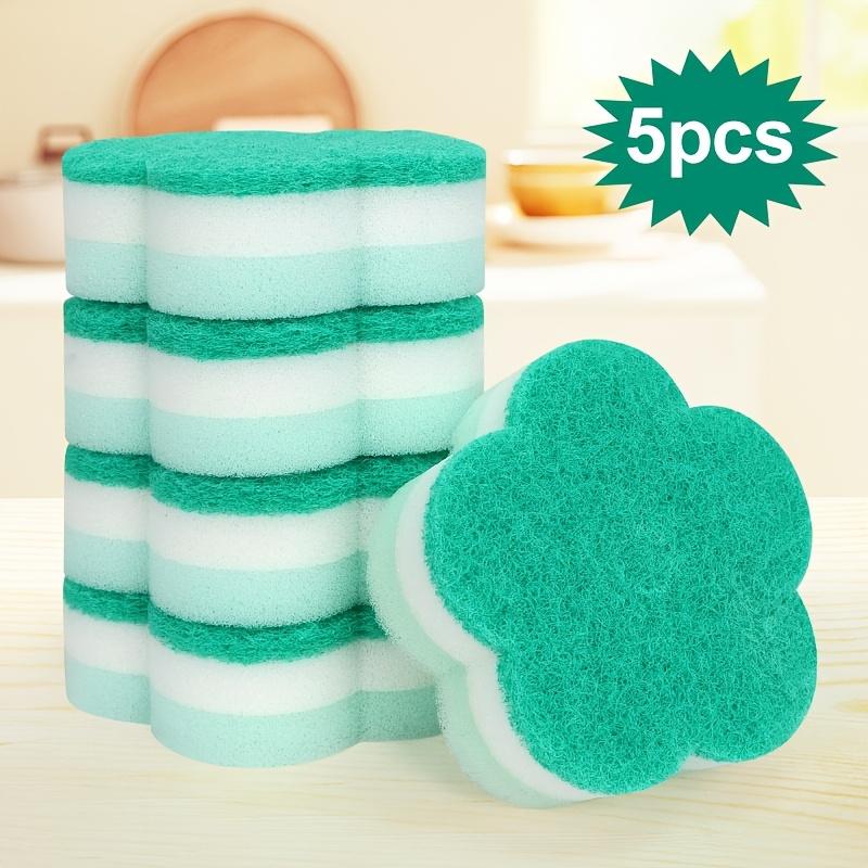 5 10pcs Blue Flower Sponge, Cleaning Sponge, Double Sided Scouring Pad, Household Cleaning, Dishwashing Sponge, High End Kitchen Sponge,