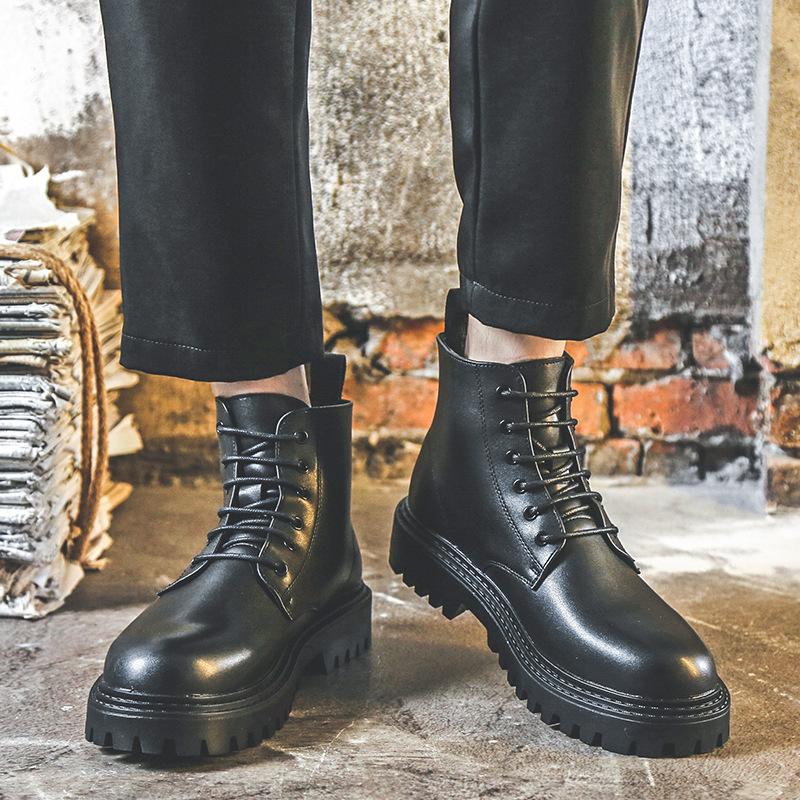 Martin Boots Men'S High-Top Leather Shoes British Style Thick-Soled Heightening Medium-Top Men'S Boots 12511-J