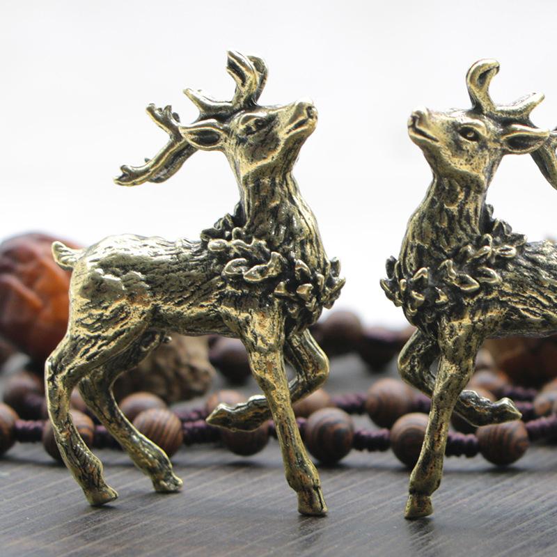 2Pcs Pure Copper Deer Sculpture Ornaments  Brass Miniature Figurines Lucky Craft