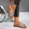 Fashion Shiny Crystal Wedges Sandals for Women Plus Size Cross Band Platform Party Slippers Woman 2025 Summer Thick Sole Non Slip Shoes