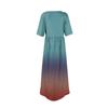Women's Fashion Casual Short Sleeve Round Neck Splicing Gradient Elegant Temperament Dress