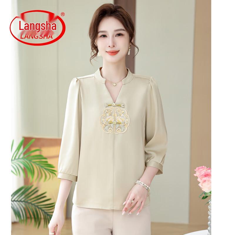LangSha New Chinese Style Embroidered Chiffon Blouse XL