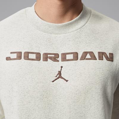 Men's Jordan Brooklyn Fleece Sweatshirts Men's Sail White/Color Mixing/Animal Group Brown Crew Neck Moderate
