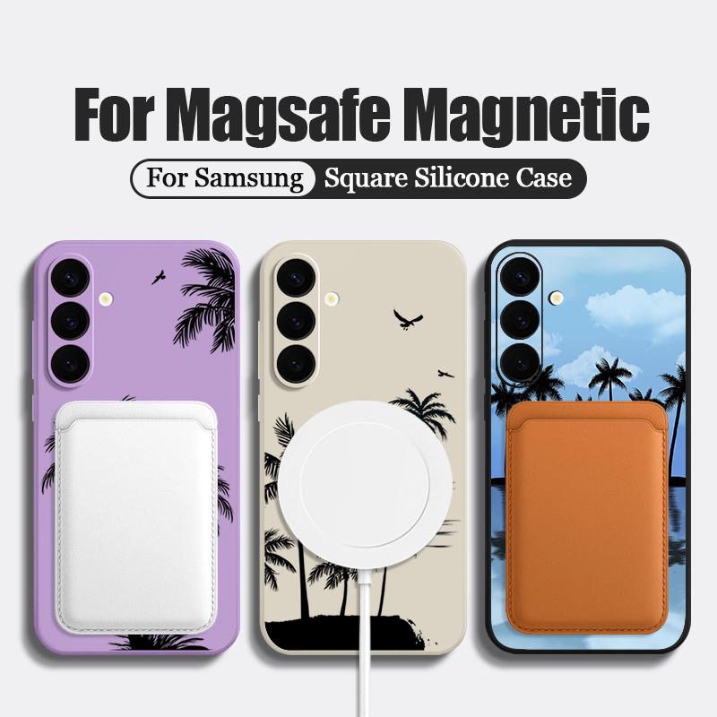 Ink Coconut Print Case For Samsung Galaxy S26 Ultra S25 FE S24 S23 S22 Plus S21 FE Built-in Metal Plate Magnetic Silicone Cover