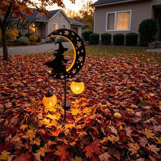 Solar Halloween Decorations for Outdoor Witch Pumpkin Moon Garden Stake Light, Waterproof on Crescent Unique Gifts Home with Lantern, LED Yard