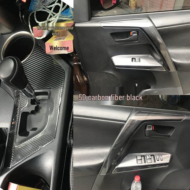 RAV4 Rongfang Carbon Fiber Interior Stickers: 13-18 Center Console, Gear Shift, Armrest Decor.